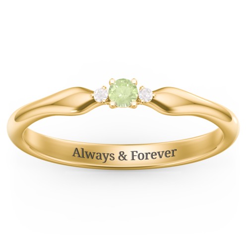 Dainty Trinity Stone Promise Ring – 10K Yellow Gold with Peridot and White Premium Zirconia