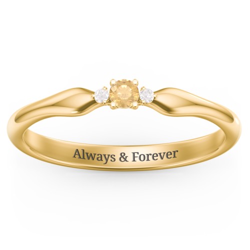 Dainty Trinity Stone Promise Ring – 10K Yellow Gold with Citrine and White Premium Zirconia