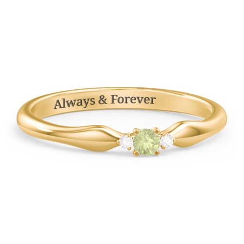 Dainty Trinity Stone Promise Ring – 10K Yellow Gold with Peridot and White Premium Zirconia