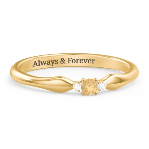 Dainty Trinity Stone Promise Ring – 10K Yellow Gold with Citrine and White Premium Zirconia