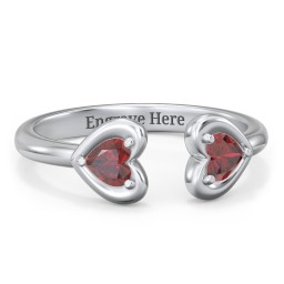 Heart In Heart Gemstone Open Cuff Ring