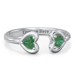Heart In Heart Gemstone Open Cuff Ring