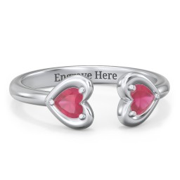Heart In Heart Gemstone Open Cuff Ring