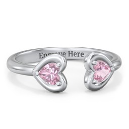 Heart In Heart Gemstone Open Cuff Ring