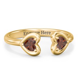 Heart In Heart Gemstone Open Cuff Ring in 18K Gold Plated Silver with Garnet