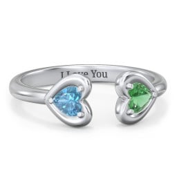 Heart In Heart Gemstone Open Cuff Ring