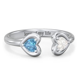 Heart In Heart Gemstone Open Cuff Ring