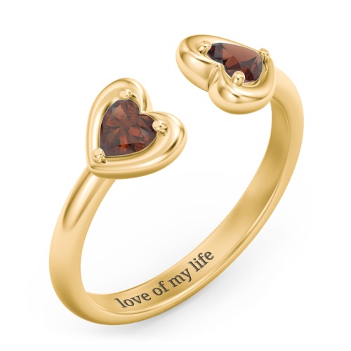 Heart In Heart Gemstone Open Cuff Ring – 18K Gold Plated Silver with Garnet