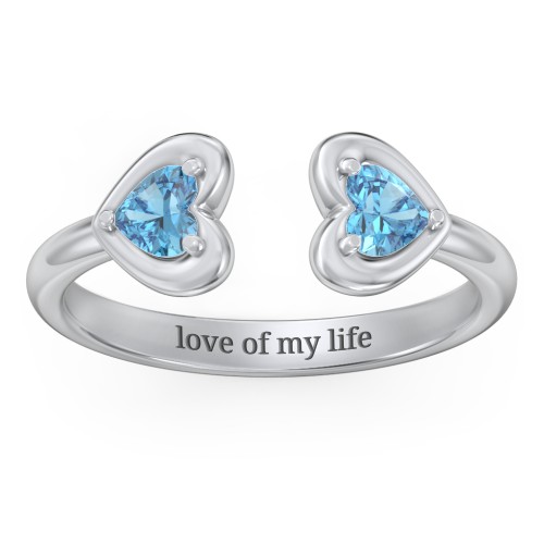 Heart In Heart Gemstone Open Cuff Ring