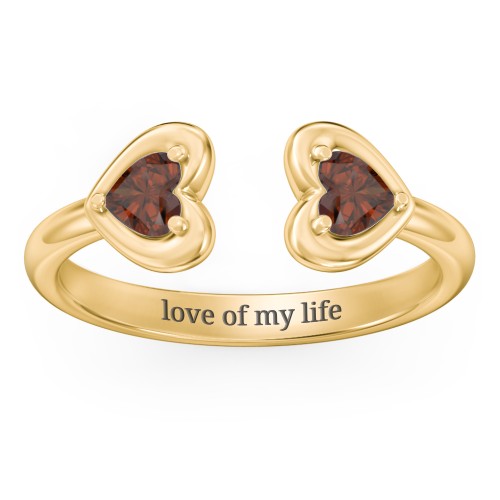 Heart In Heart Gemstone Open Cuff Ring – 18K Gold Plated Silver with Garnet