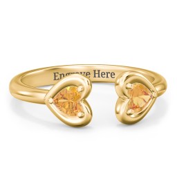 Heart In Heart Gemstone Open Cuff Ring in 18K Gold Plated Silver with Citrine