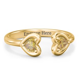 Heart In Heart Gemstone Open Cuff Ring in 18K Gold Plated Silver with Citrine