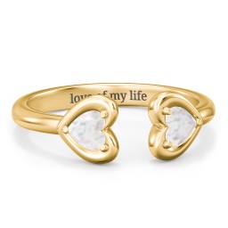 Heart In Heart Gemstone Open Cuff Ring in 18K Gold Plated Silver with Opal