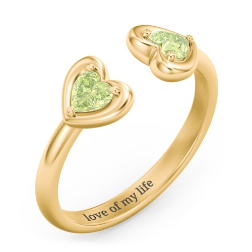 Heart In Heart Gemstone Open Cuff Ring – 18K Gold Plated Silver with Peridot