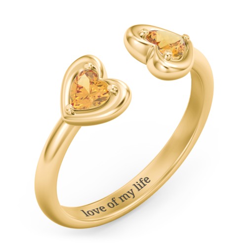 Heart In Heart Gemstone Open Cuff Ring – 18K Gold Plated Silver with Citrine