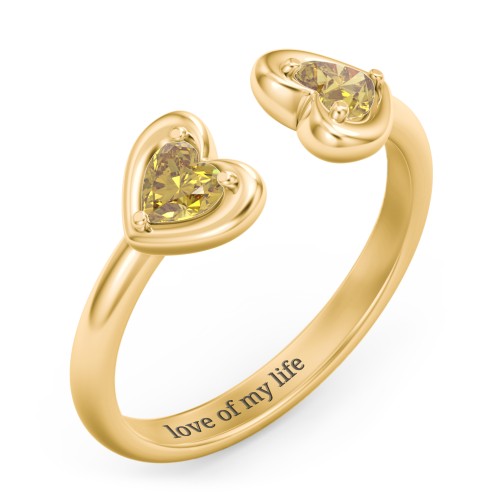 Heart In Heart Gemstone Open Cuff Ring – 18K Gold Plated Silver with Citrine