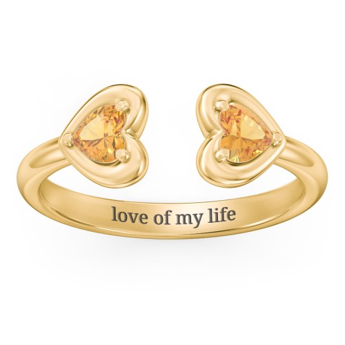 Heart In Heart Gemstone Open Cuff Ring – 18K Gold Plated Silver with Citrine