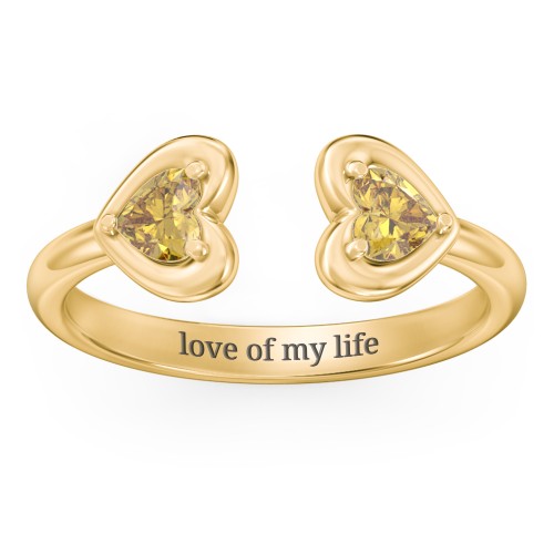 Heart In Heart Gemstone Open Cuff Ring – 18K Gold Plated Silver with Citrine