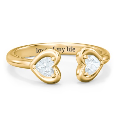 Heart In Heart Gemstone Open Cuff Ring – 18K Gold Plated Silver with Aquamarine