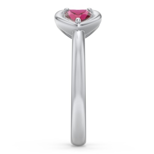 Heart In Heart Gemstone Open Cuff Ring – Sterling Silver with Emerald and Ruby