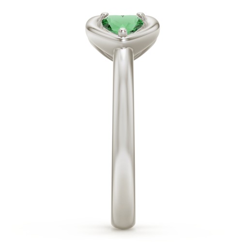 Heart In Heart Gemstone Open Cuff Ring – 10K White Gold with Blue Topaz and Emerald