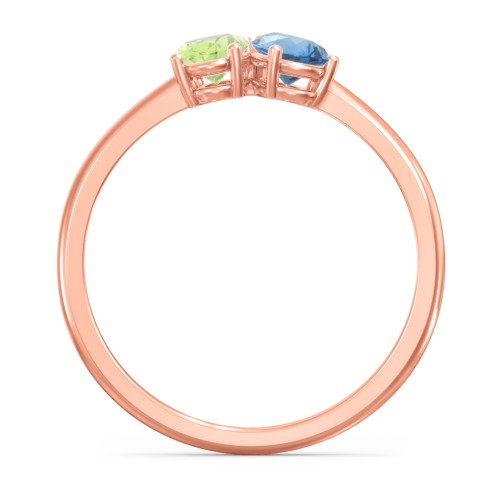Toi et Moi Oval and Pear Gemstone Ring – 10K Rose Gold with Peridot and Blue Topaz