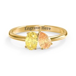 Toi et Moi Oval and Pear Gemstone Ring in 18K Gold Plated Silver with Citrine