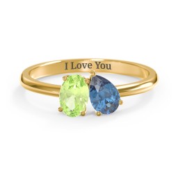 Toi et Moi Oval and Pear Gemstone Ring in 18K Gold Plated Silver with Peridot and Blue Topaz