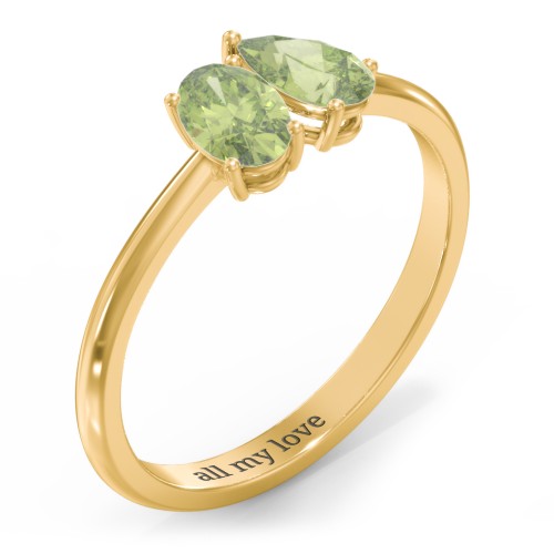 Toi et Moi Oval and Pear Gemstone Ring – 18K Gold Plated Silver with Peridot