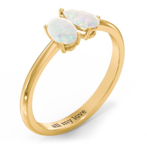 Toi et Moi Oval and Pear Gemstone Ring – 18K Gold Plated Silver with Opal