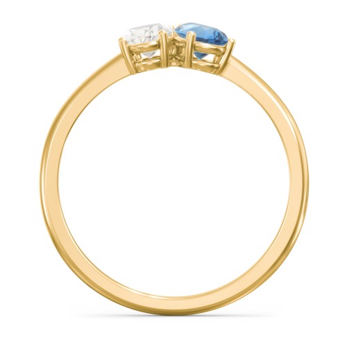 Toi et Moi Oval and Pear Gemstone Ring – 18K Gold Plated Silver with Cubic Zirconia and Blue Topaz
