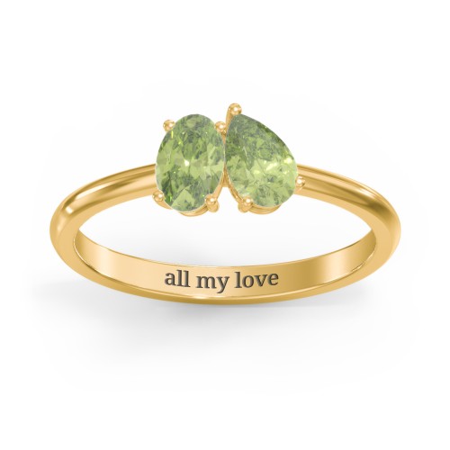 Toi et Moi Oval and Pear Gemstone Ring – 18K Gold Plated Silver with Peridot