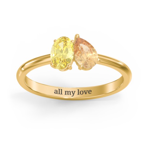 Toi et Moi Oval and Pear Gemstone Ring – 18K Gold Plated Silver with Citrine