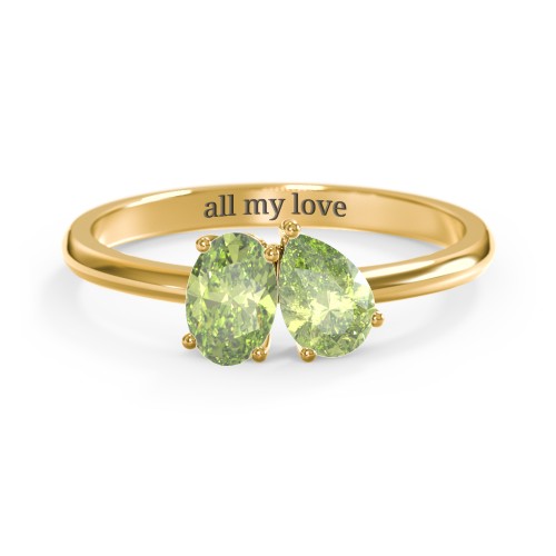 Toi et Moi Oval and Pear Gemstone Ring – 18K Gold Plated Silver with Peridot