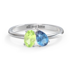 Toi et Moi Oval and Pear Gemstone Ring – Sterling Silver with Peridot and Blue Topaz