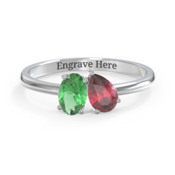 Toi et Moi Oval and Pear Gemstone Ring in 925 Sterling Silver with Emerald and Ruby