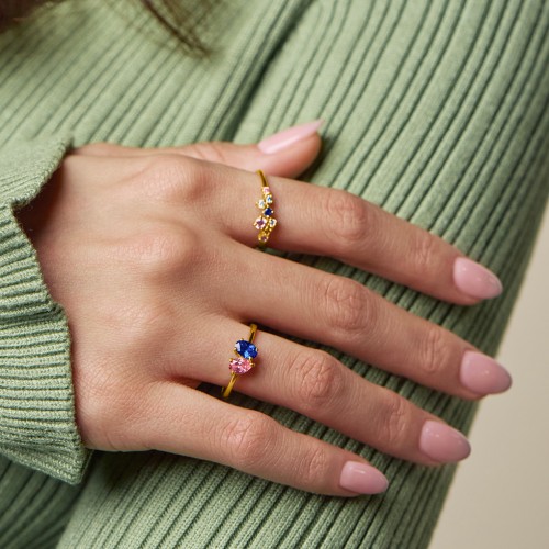 Toi et Moi Oval and Pear Gemstone Ring – Sterling Silver with Peridot and Blue Topaz
