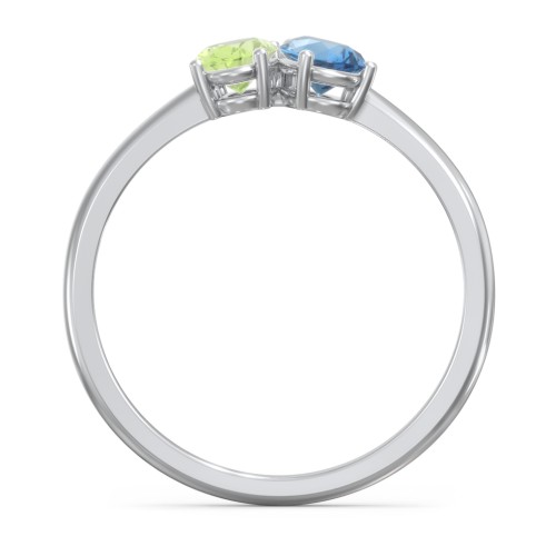 Toi et Moi Oval and Pear Gemstone Ring – Sterling Silver with Peridot and Blue Topaz