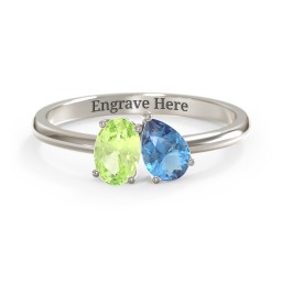Toi et Moi Oval and Pear Gemstone Ring in 10K Solid White Gold with Peridot and Blue Topaz