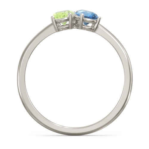 Toi et Moi Oval and Pear Gemstone Ring – 10K White Gold with Peridot and Blue Topaz