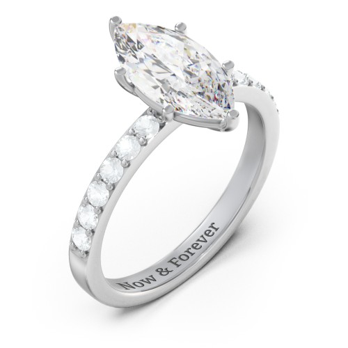 2 ct. Marquise CZ Engagement Ring with Accents – Sterling Silver with Cubic Zirconia and Aquamarine
