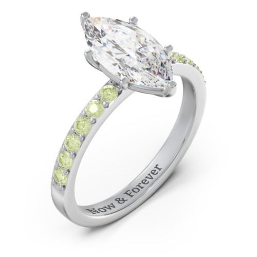 2 ct. Marquise CZ Engagement Ring with Accents – Sterling Silver with Cubic Zirconia and Peridot