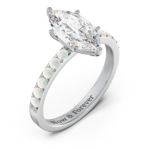 2 ct. Marquise CZ Engagement Ring with Accents – Sterling Silver with Cubic Zirconia and Opal