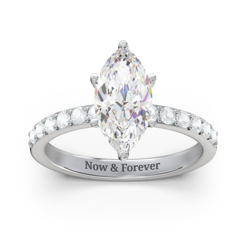 2 ct. Marquise CZ Engagement Ring with Accents – Sterling Silver with Cubic Zirconia and Aquamarine