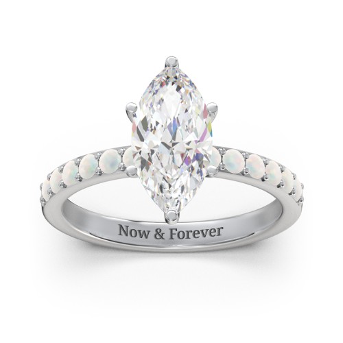 2 ct. Marquise CZ Engagement Ring with Accents – Sterling Silver with Cubic Zirconia and Opal
