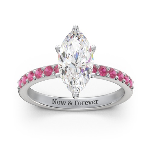 2 ct. Marquise CZ Engagement Ring with Accents – Sterling Silver with Cubic Zirconia and Ruby