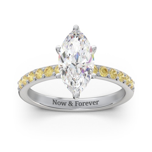 2 ct. Marquise CZ Engagement Ring with Accents – Sterling Silver with Cubic Zirconia and Citrine