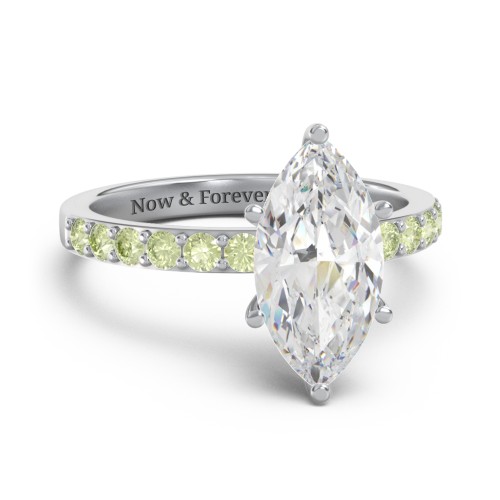 2 ct. Marquise CZ Engagement Ring with Accents – Sterling Silver with Cubic Zirconia and Peridot