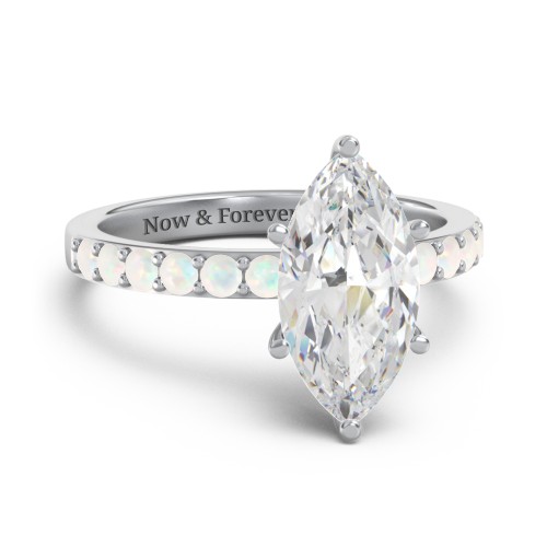 2 ct. Marquise CZ Engagement Ring with Accents – Sterling Silver with Cubic Zirconia and Opal