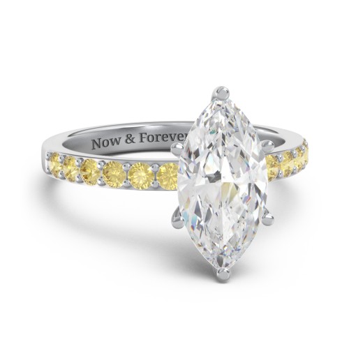2 ct. Marquise CZ Engagement Ring with Accents – Sterling Silver with Cubic Zirconia and Citrine
